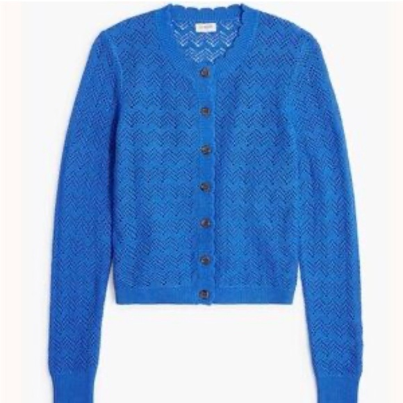 J. Crew Sweaters - NWT J Crew Blue Pointelle Knit Scalloped Cardigan Sweater Size XL 100% Cotton